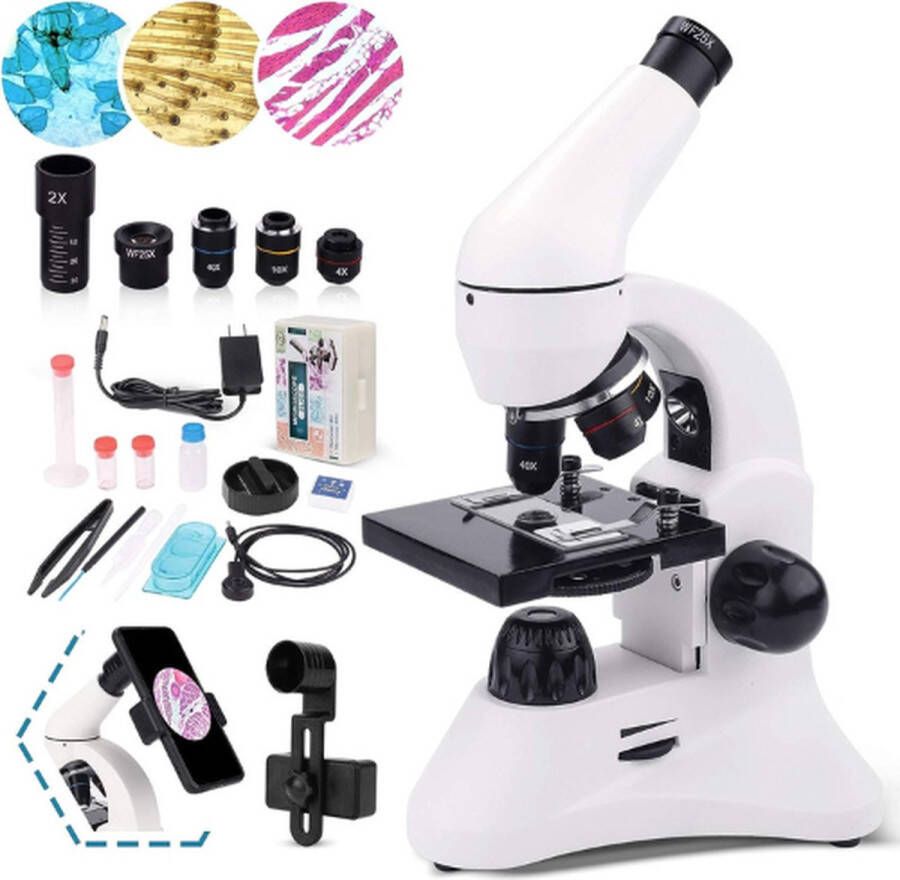 Microscoop 40X 2000X Microscoop Blade Set Microscoop voor Kinderen en Volwassenen Wit