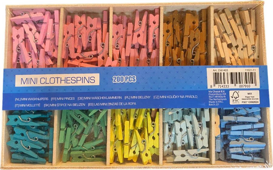 Mini wasknijpers Mini knijpers Wasknijpers hout Decoratie voor binnen Kerstversiering -Kleine wasknijpers mini 200 stuks 10 kleuren