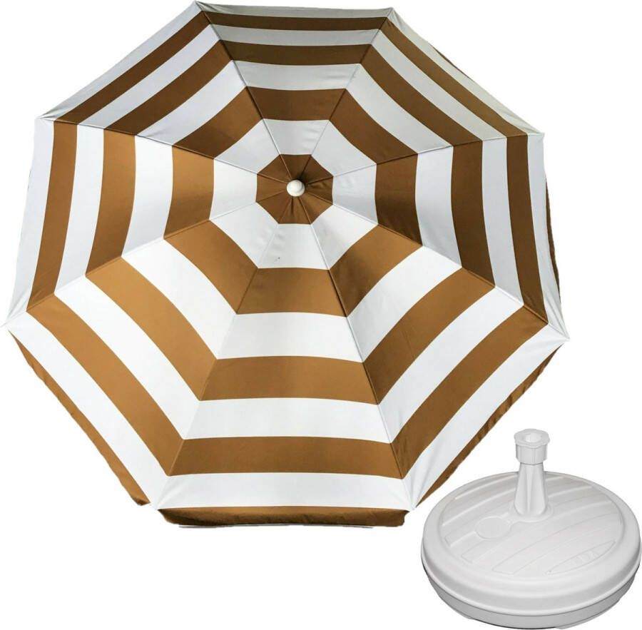 Parasol Goud wit D180 cm incl. draagtas parasolvoet 42 cm