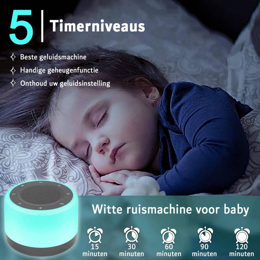 Plug-in Geluidsmachine met 7 Kleuren Nachtlampjes 16 Verzachtende Geluiden voor Baby's Kinderen en Volwassenen Slaapgeluidsmaker voor Thuisgebruik RGB Instelbaar