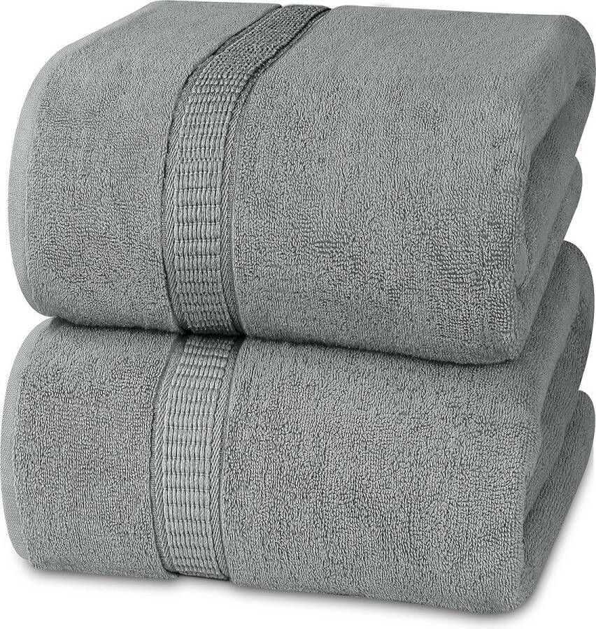 Set van 2 grote katoenen badhanddoeken met hanger sauna handdoeken grote badhanddoeken handdoeken 90 x 180 cm (zilver)