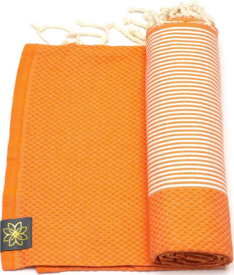 XXL Fouta hamamdoek saunadoek pestemal extra maat: 197 x 100 cm 100% katoen uit Tunesië als stranddoek voor bad picknick yoga als sjaal Oriëntaalse Turkse handdoek oranje 100 x 200 cm