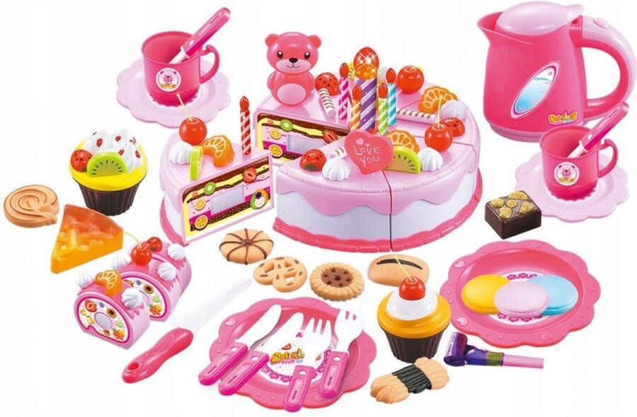 ECOTOYS 80 delige Delicious fruit cake verjaardagsset snijbare taart met accessoires Met licht en geluid Perfect voor feestjes Geschikt voor kinderen vanaf 3 jaar