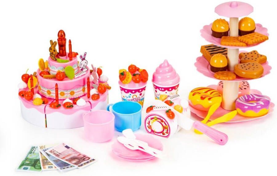 ECOTOYS Cake series DIY delicious cake 125 delige set met snijdbare taart Met licht en geluid Perfect voor feestjes Geschikt voor kinderen vanaf 3 jaar