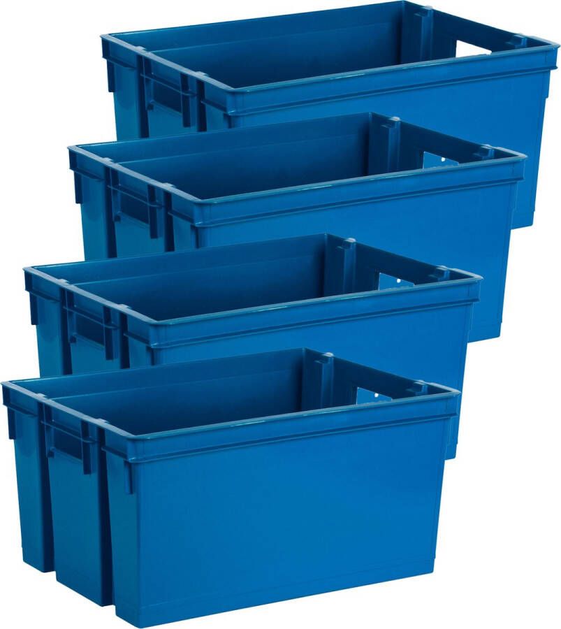 EDA Opbergbox opbergkrat 50 L 4x blauw kunststof 56 x 41 x 29 stapelbaar nestbaar