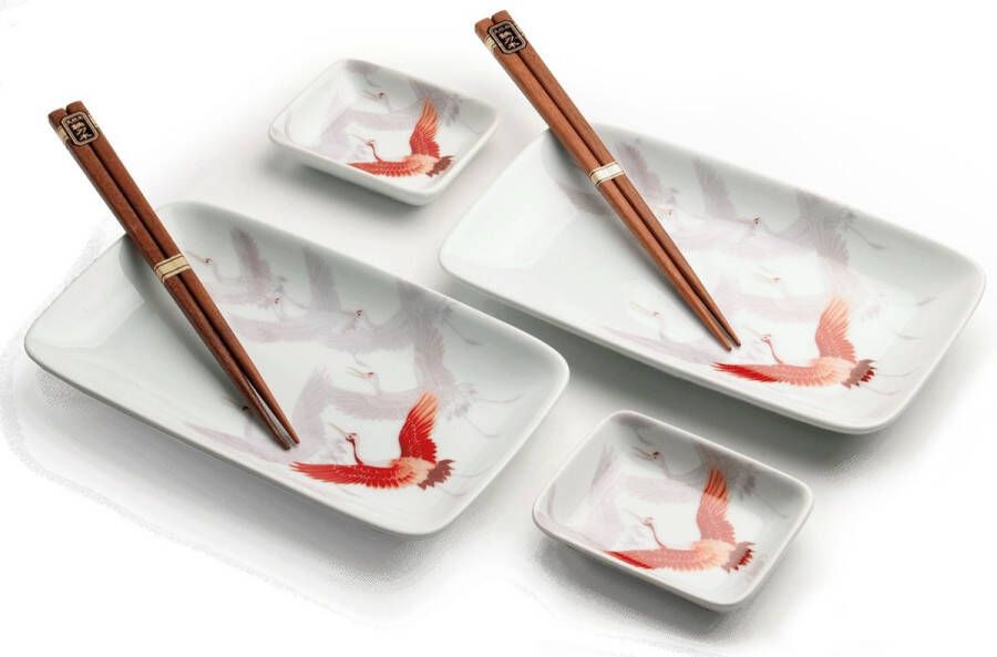 Edo Luxe Sushiset Kraanvogel 2 Persoons 6 Delig- Sushi set Inclusief 2 Sushi borden 2 sushi schaaltjes 2 sushi stokjes