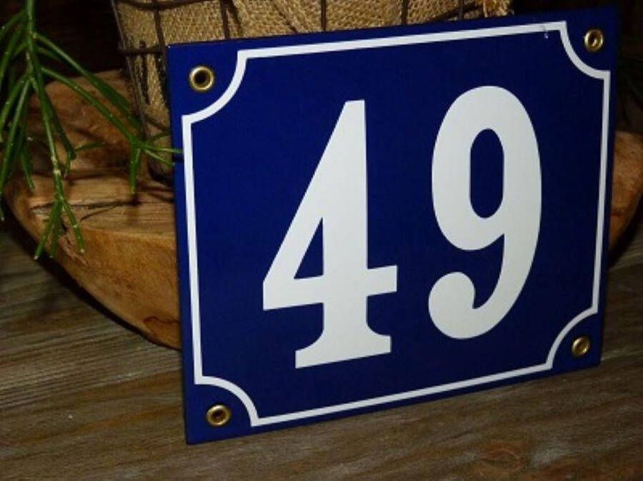 Emaille naambordjes online Emaille huisnummer 18x15 blauw wit nr. 49