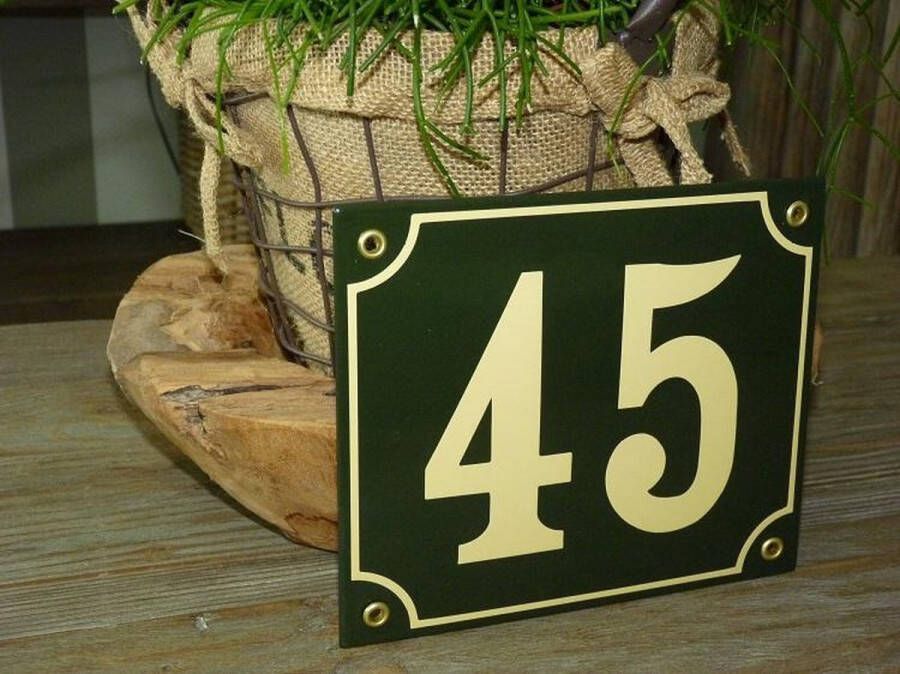 Emaille naambordjes online Emaille huisnummer 18x15 groen creme nr. 45
