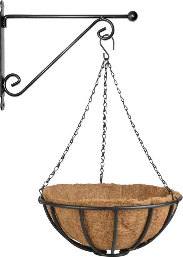 Esschert Design Hanging basket 35 cm met metalen muurhaak en kokos inlegvel Complete hangmand set van gietijzer