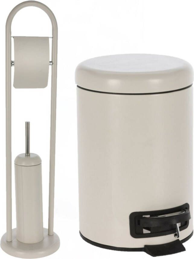Excellent Houseware Pedaalemmer en toiletborstel met toiletrolhouder Badkameraccessoireset