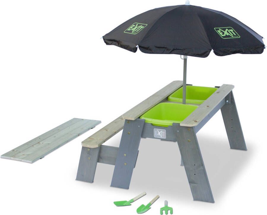 EXIT Toys EXIT Aksent zand- water- en picknicktafel (1 bankje) met parasol en tuingereedschap