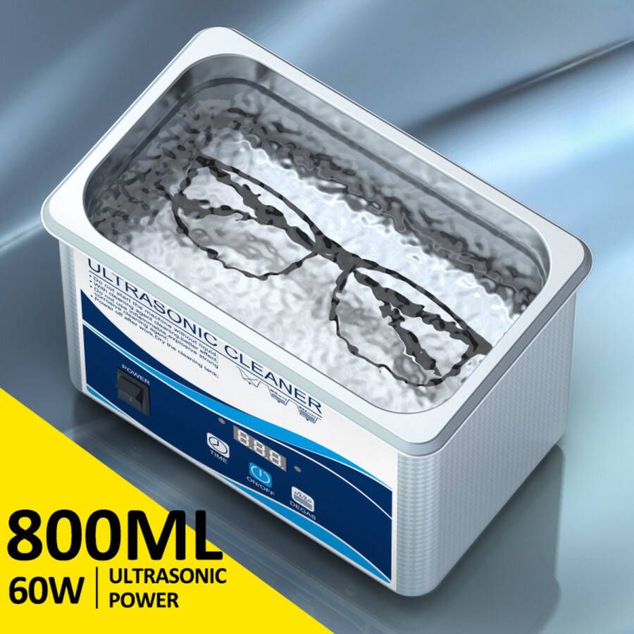 Feare NL Ultrasoon Reiniger met Timer Voor Sieraden en Brillen Wasmachine 800ml Zilver