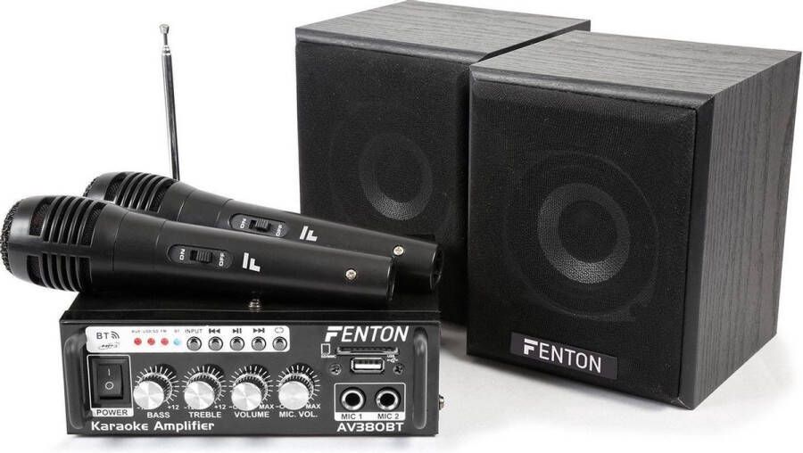 Fenton Karaokeset AV380BT karaokeset met versterker luidsprekers USB SD mp3 speler Bluetooth & 2 microfoons