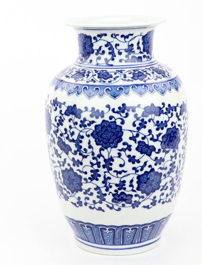 Fine Asianliving Chinese Vaas Porselein Handgeschilderd Lotus Blauw-Wit D19xH30cm