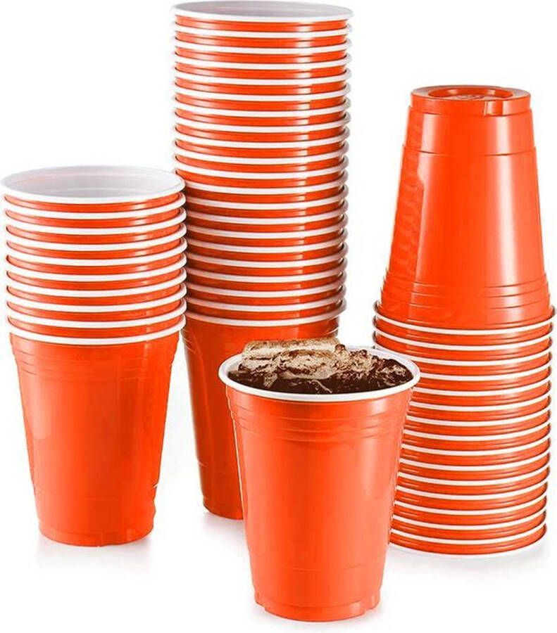 Merkloos Sans marque Oranje Cups 50stuk(s) 475ml Party Cups Beerpong Drankspel Beerpong Bekers Plastic Cups