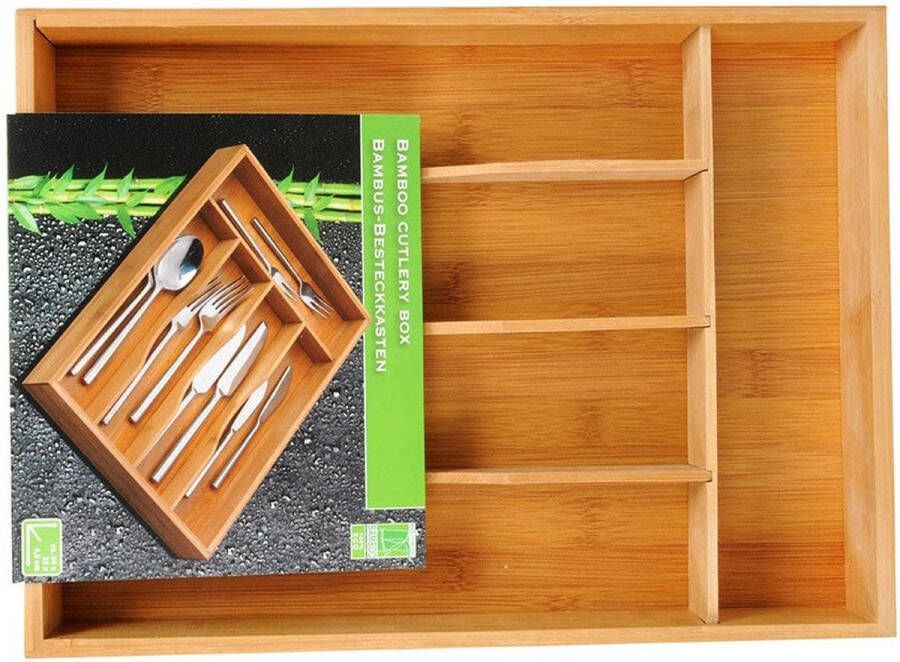 5Five Bestekbak keuken organizer uitschuifbaar 4 tot 6-vaks bamboe 35 x 25 cm Bestekbakken