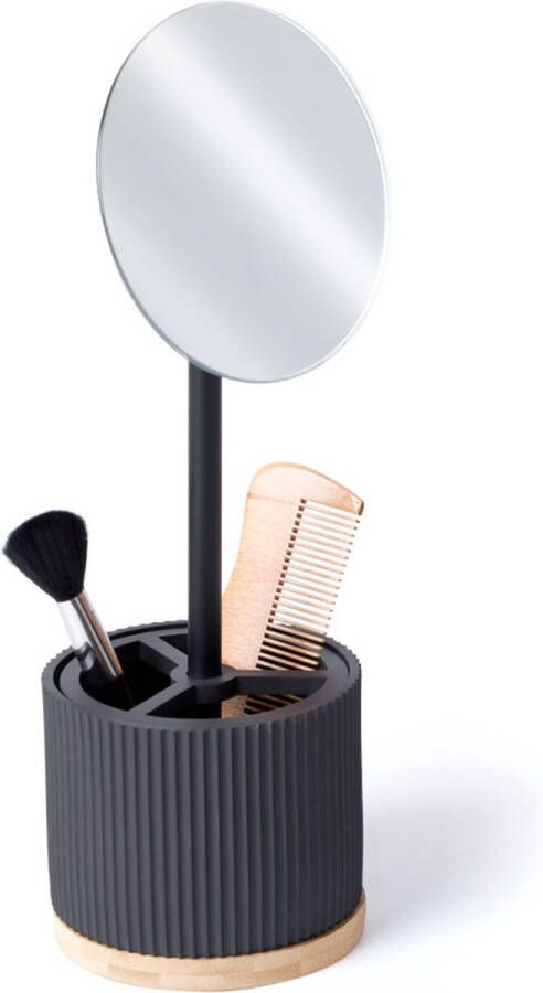 Five Make-up organizer opberger met spiegel 14 x 14 x 35 cm zwart Make-up houder met ronde spiegel