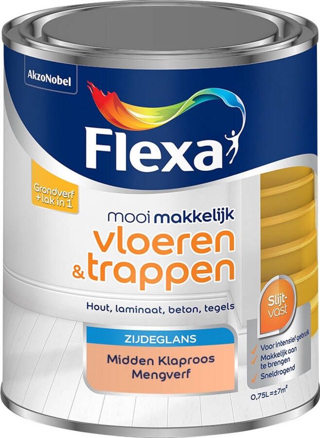 Flexa Mooi Makkelijk Verf Vloeren en Trappen Mengkleur Midden Klaproos 750 ml