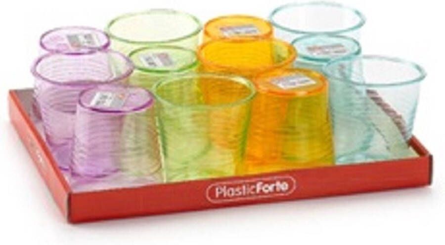 Forte Plastics 12x stuks Drinkglazen limonadeglazen gekleurd 360 ml Sapglazen waterglazen onbreekbaar kunststof voor kinderen