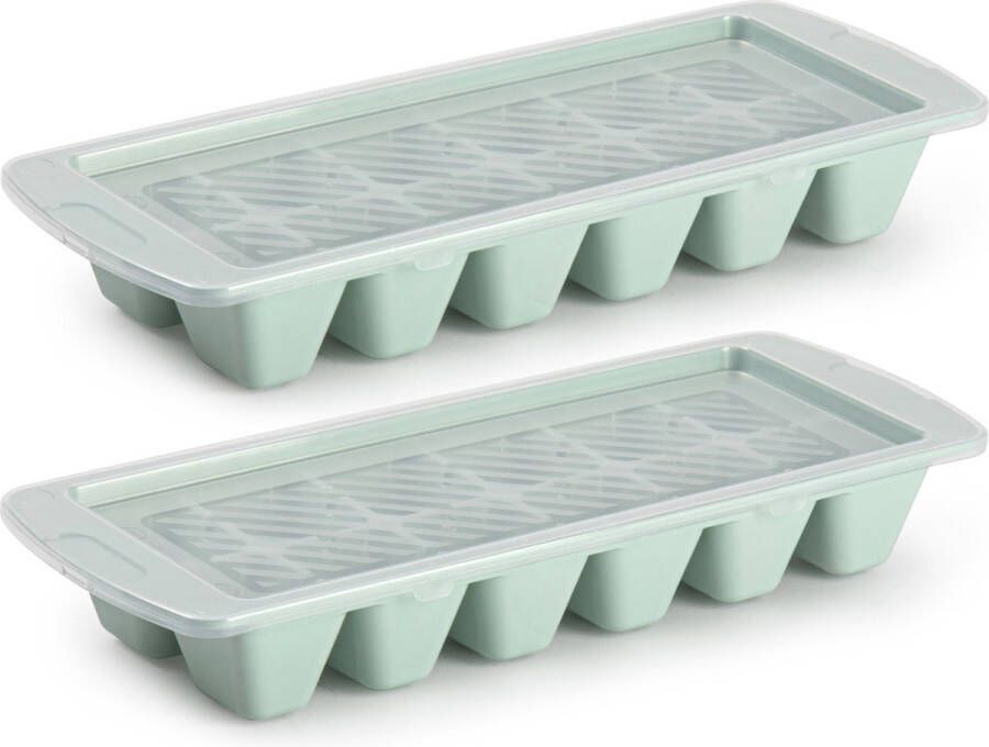 Forte Plastics Set van 2x stuks IJsblokjes ijsklontjes maken kunststof bakje met afsluitdeksel mintgroen 28 x 11 cm IJsblokjesvormen