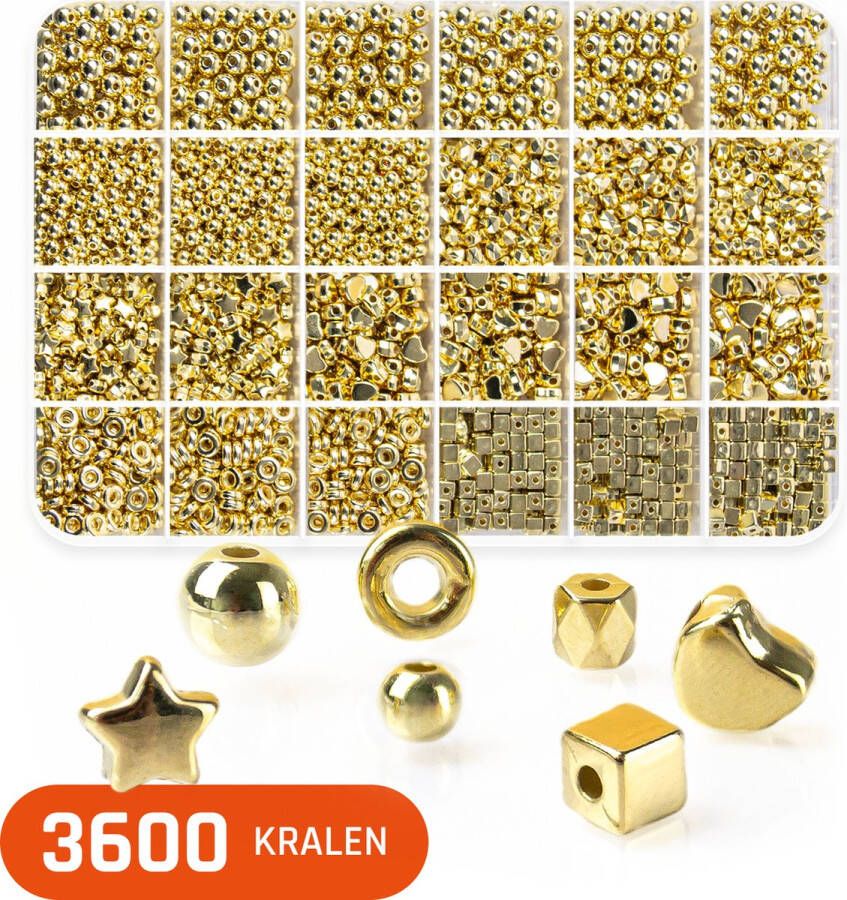 Foxoo Kralen Set Goud voor Sieraden maken Armbandjes Telefoonkoord Kralenset in Maten en Vormen in Handige Sorteerdoos 3600 stuks Goud Kleur
