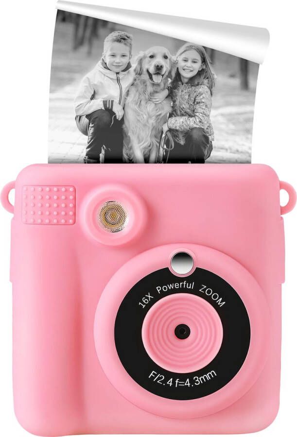 GILA Kindercamera Roze Instant Foto's Maken Direct Printen Inclusief Geheugenkaart