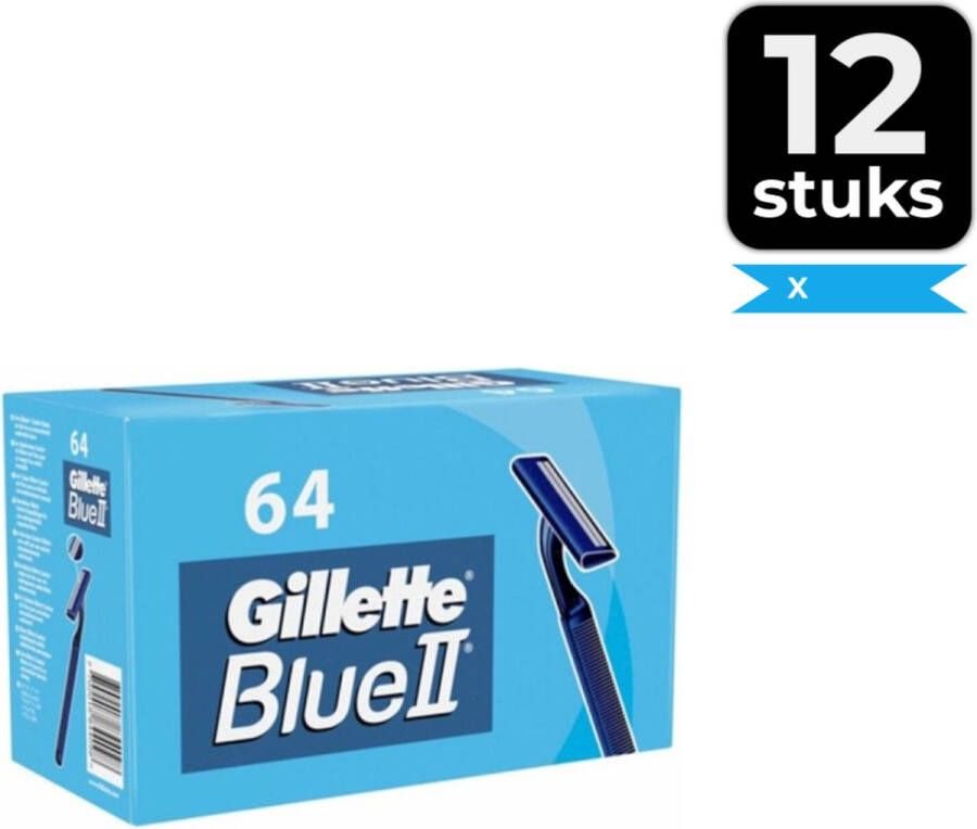 Gillette Blue II Wegwerpscheermesjes 64 Stuks Voordeelverpakking 12 stuks