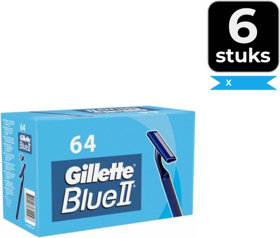 Gillette Blue II Wegwerpscheermesjes 64 Stuks Voordeelverpakking 6 stuks