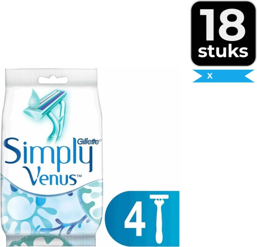 Gillette Venus Gillette Simply Venus2 Wegwerpscheermesjes Vrouwen 4 Stuks Voordeelverpakking 18 stuks