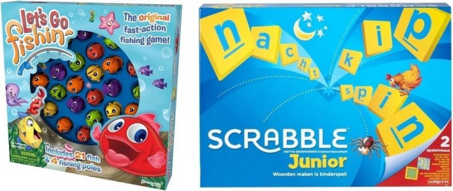Goliath Spellenbundel 2 Stuks Let&apos;s go fishin&apos; & Mattel Scrabble Junior