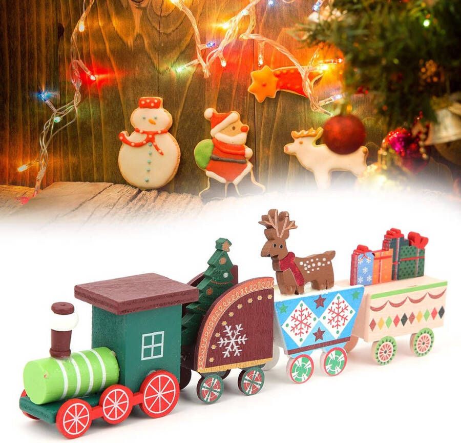 Gotrays Kersttrein op houten Kerstversiering Zuiver handgesneden houten trein Vakantiecadeaus Etalage Houten Knutsels klassieke stoomlocomotief spoorwegwagen