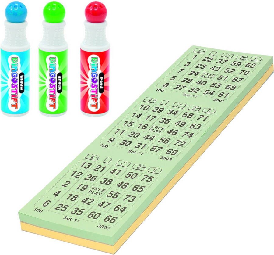 Grafix Bingo set 3x bingostiften en 200x Bingokaarten nummers 1-75
