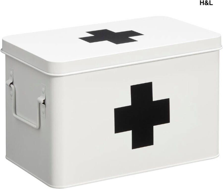 H&L Luxe medicijnbox wit metaal opbergdoos medicijnen badkamer 20 x 19 x 31 cm