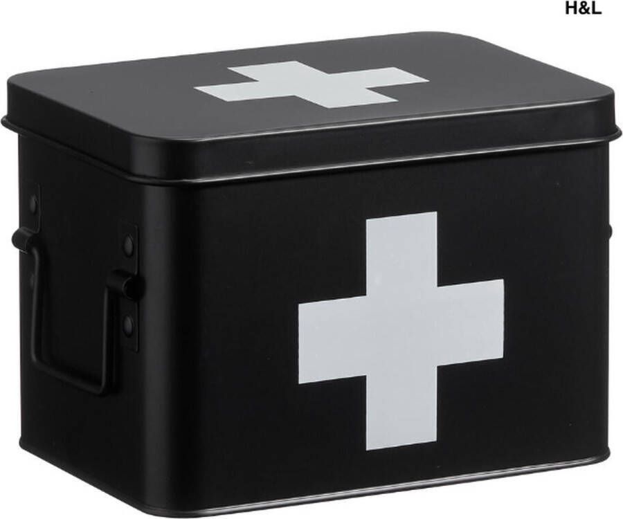 H&L Luxe medicijnbox zwart metaal opbergbox medicijnen badkamer 15 x 21 x 15 cm