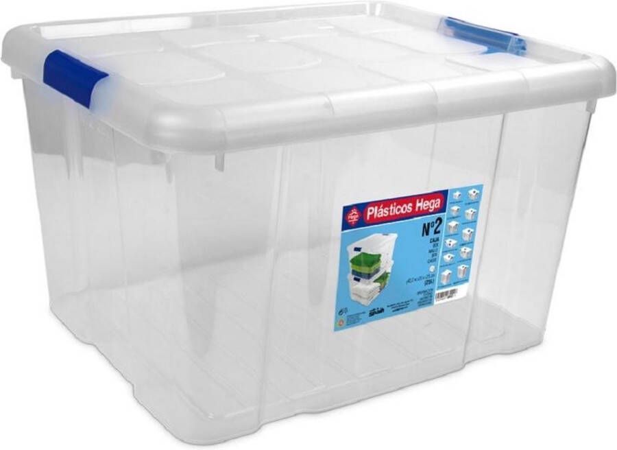 Hega hogar 1x Opbergboxen opbergdozen met deksel 25 liter kunststof transparant blauw 42 x 35 x 25 cm Opbergbakken
