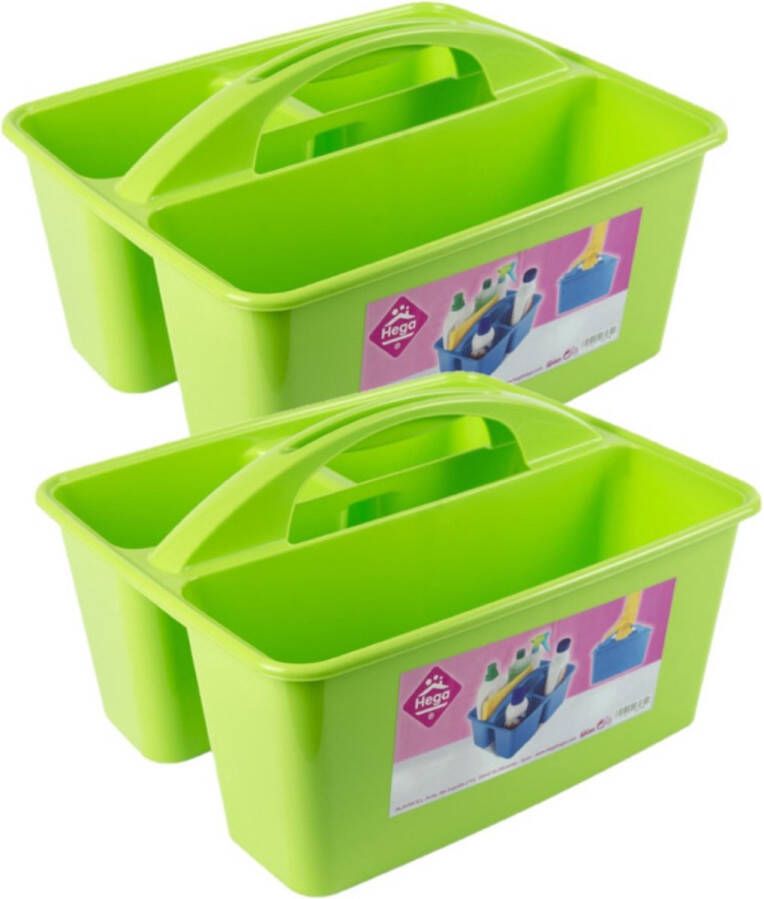 Hega hogar 2x stuks groene opbergbox opbergdoos mand met handvat 6 liter kunststof 31 x 26 5 x 18 cm Opbergbakken voor schoonmaakspullen