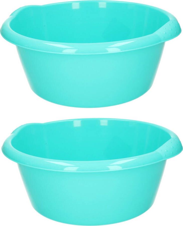 Hega hogar Set van 2x stuks ronde afwasteil afwasbak turquoise groen 3 liter 25 x 10 5 cm Florencia teilen Kunststof plastic schoonmaakemmer sopemmer teiltje