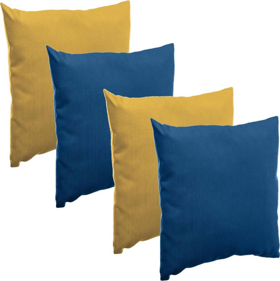 Merkloos Bank sier tuin kussens voor binnen buiten set 4x stuks geel blauw 40 x 40 cm Sierkussens