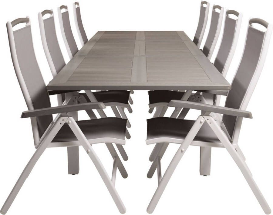 Hioshop Albany tuinmeubelset tafel 100x224 324cm en 8 stoel 5pos Albany wit grijs