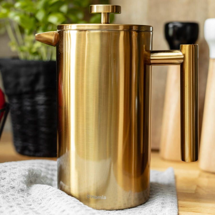 Homla Blanche koffie- en theemaker combinatieapparaat decoratief koffiezetapparaat roestvrij staal Franse pers goud 1 L