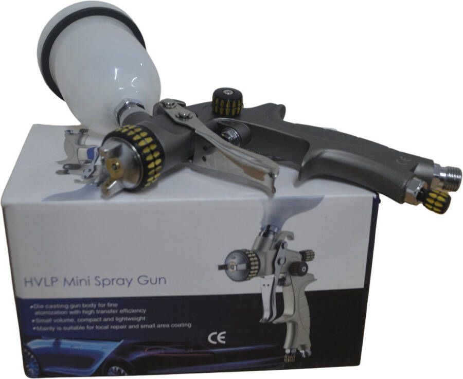 HVLP CEZET Spuitpistool verfspuit TH 102 AG mini 1.0 mm nozzle -grijs chrome pneumatisch werkplaats automotive airbrush en spot-repair