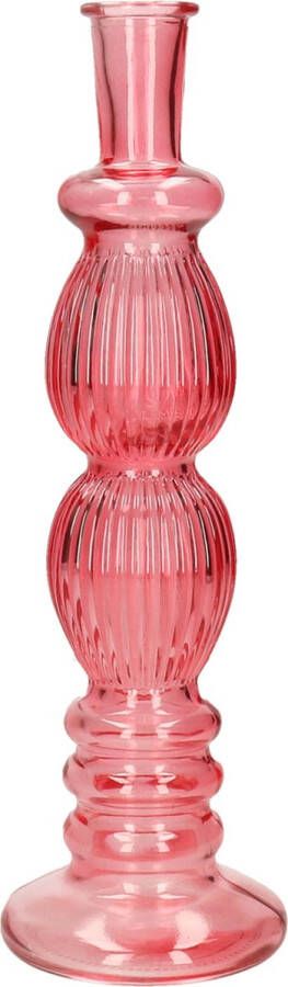 Ideas 4 Seasons Bloemenvaas Florence koraal rood glas ribbel D9 x H28 cm Vazen