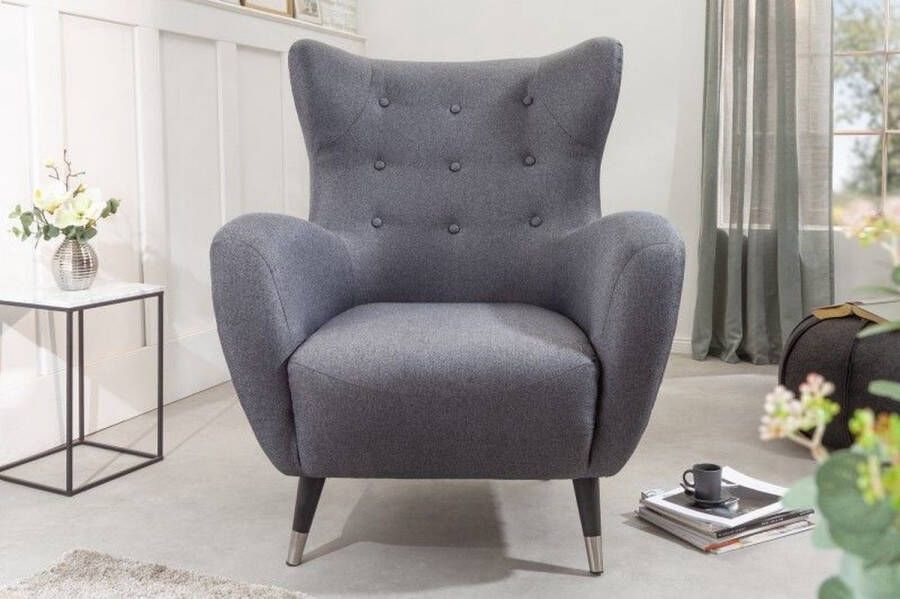 Invicta Interior Retro design fauteuil DON antraciet met veerkern zilveren voetdoppen 40983