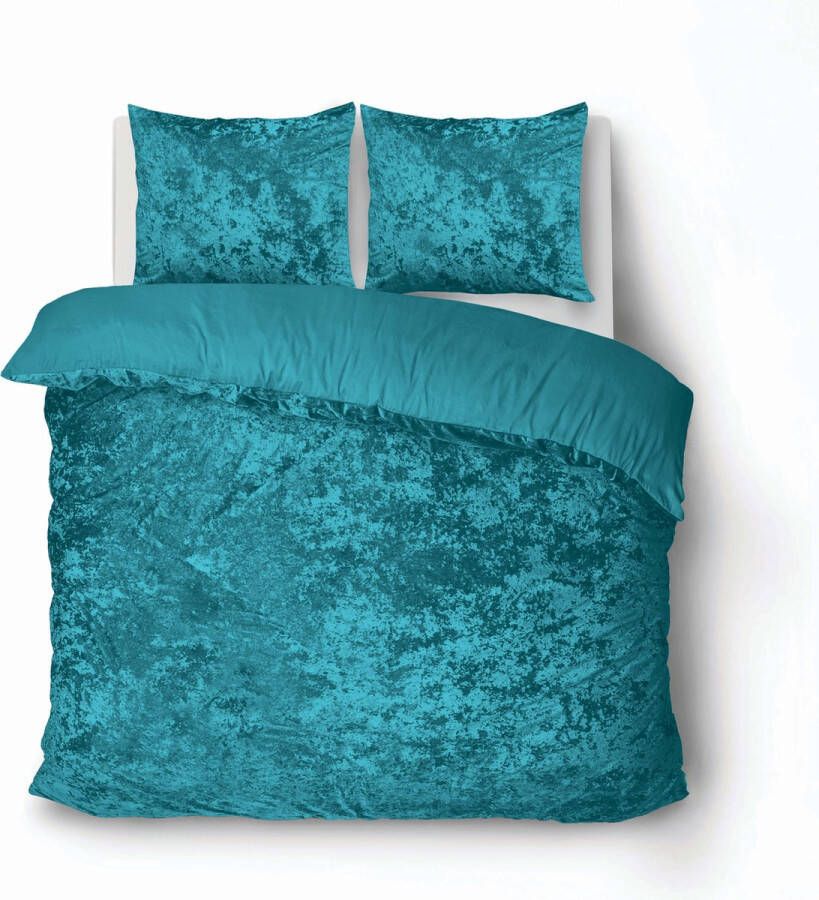 ISleep Dekbedovertrek Crushed Velvet Turquoise Lits-jumeaux 240x200 220 cm