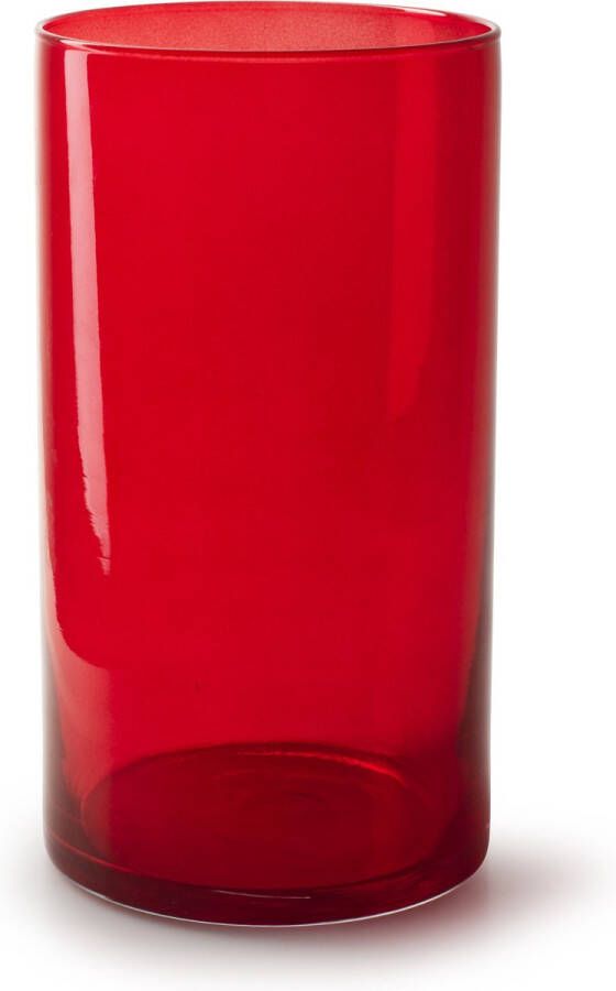 Merkloos Bloemenvaas cilinder model glas rood transparant H30 x D15 cm Vazen