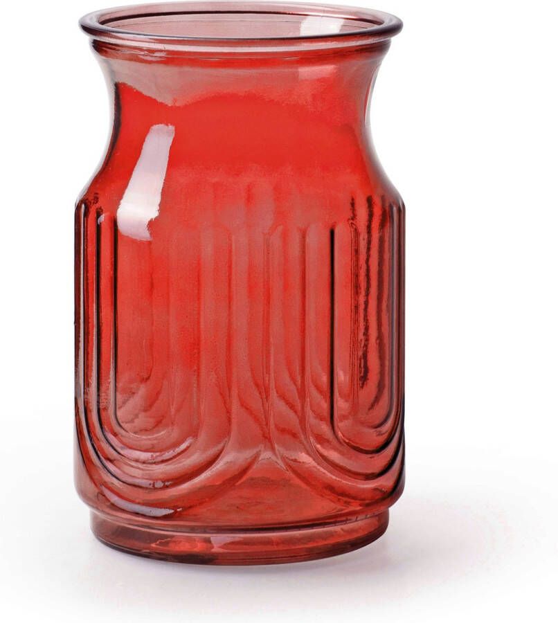 Merkloos Bloemenvaas rood transparant glas H20 x D12.5 cm Vazen