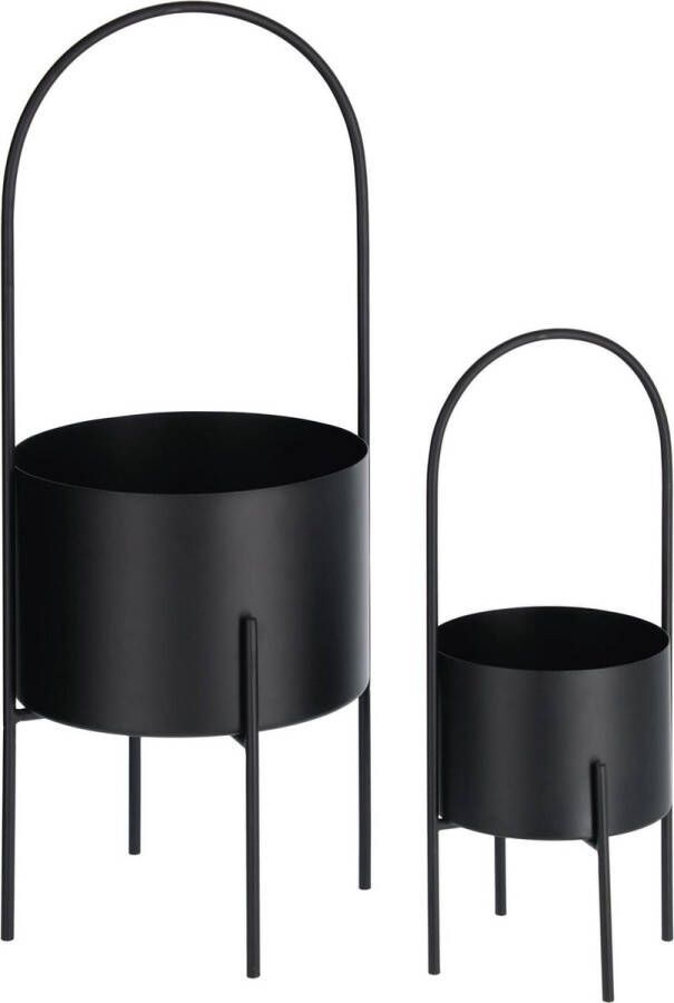 Kave Home Set van 2 bloempotten Mash met een zwarte metalen handgreep Ø 25 cm en Ø 16 5 cm
