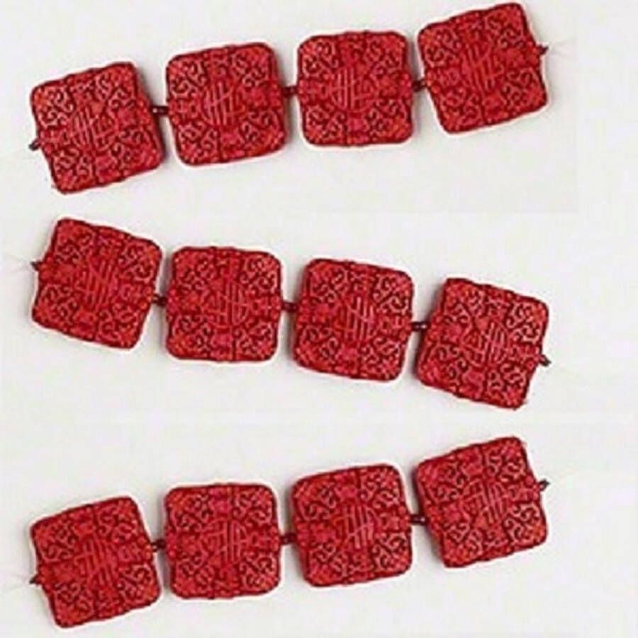 Kingsley-hobby.com Natuurstenen kralen handgesneden rood Cinnabar vierkante kralen van 40x40x6mm. Per streng van 4 stuks