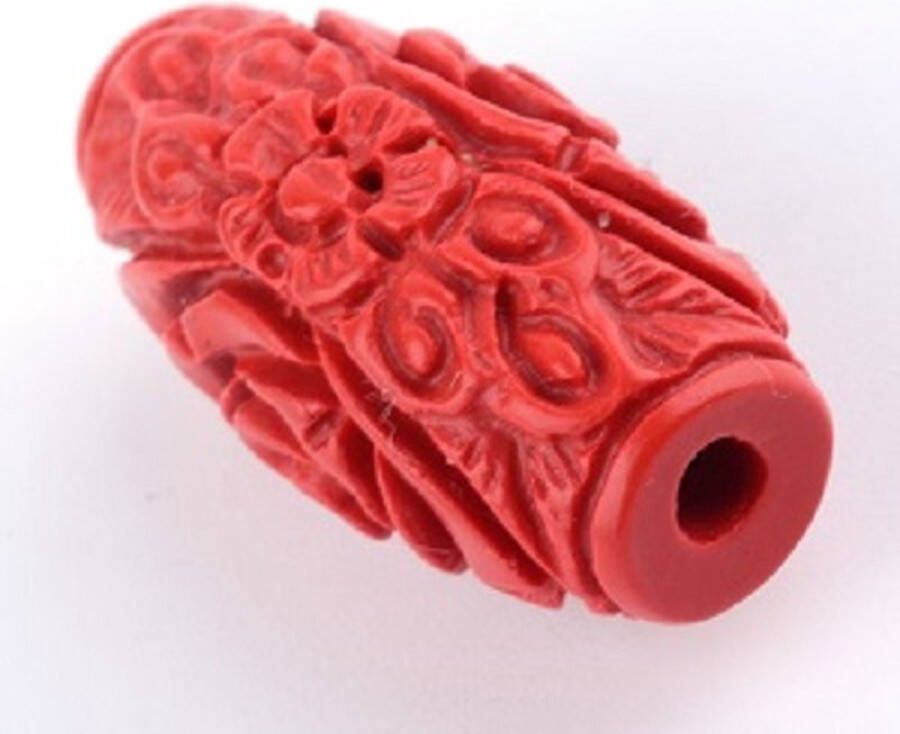 Kingsley-hobby.com Natuurstenen kralen rood Cinnabar handgesneden kralen van 28x14mm. Per 25 stuks
