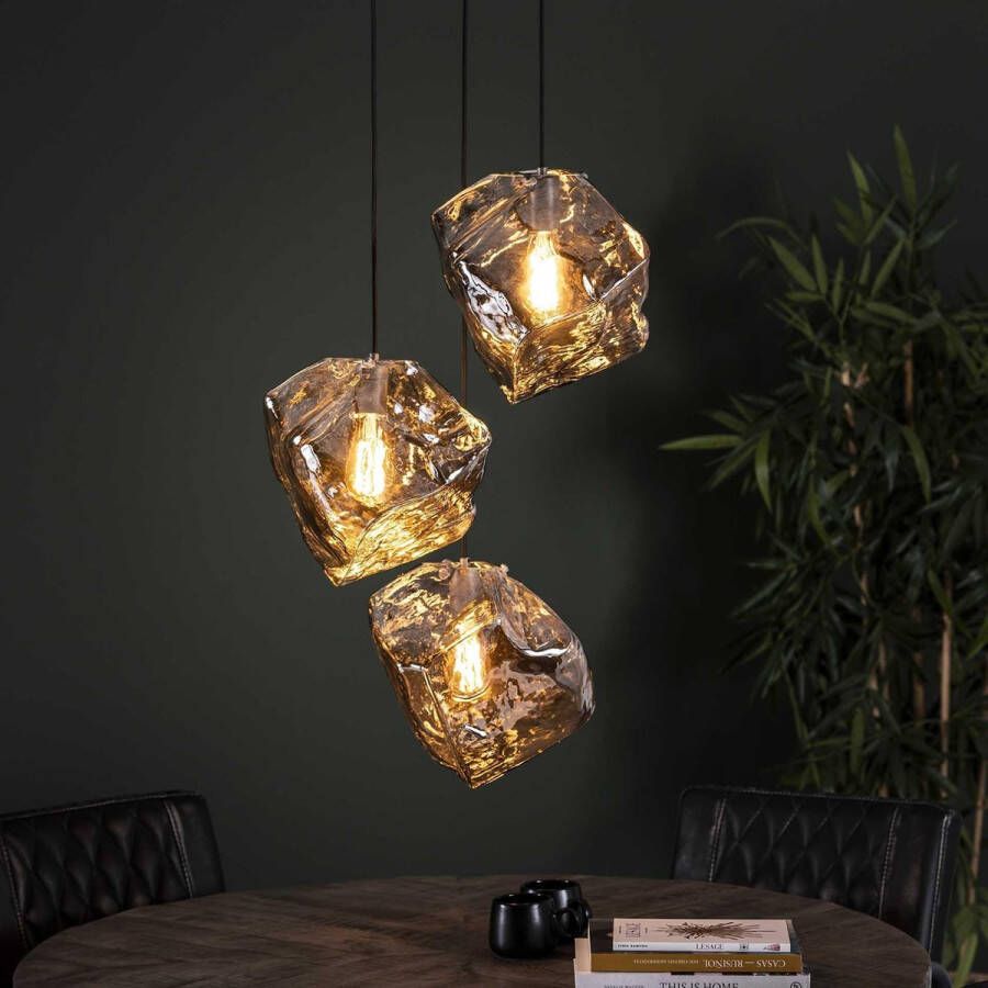 LifestyleFurn Hanglamp 'Sonia' Chroom 3-lamps kleur Chromed glas